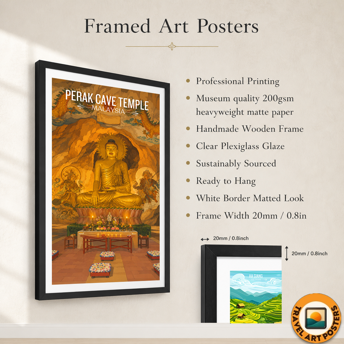 Perak Cave Temple - Malaysia - Travel Wall Art Deco Poster Print - Art Print - Travel Art Poster