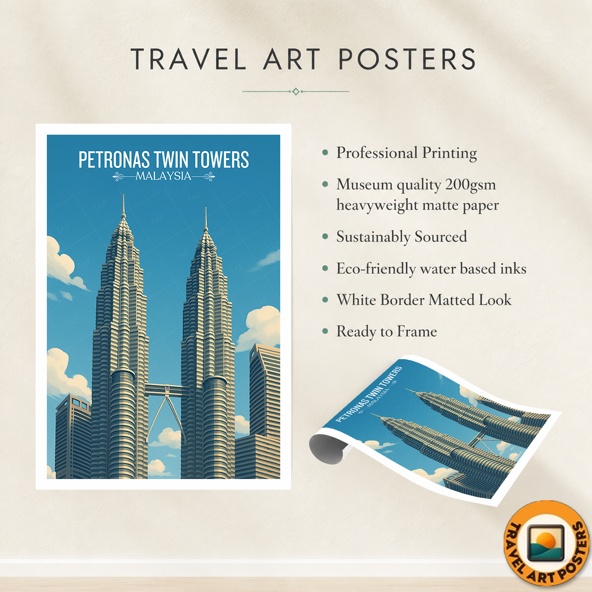 Petronas Twin Towers - Malaysia - Travel Wall Art Deco Poster Print - Art Print - Travel Art Poster