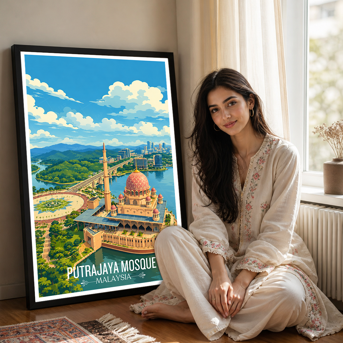 Putrajaya Mosque - Malaysia - Travel Wall Art Deco Poster Print - Art Print - Travel Art Poster