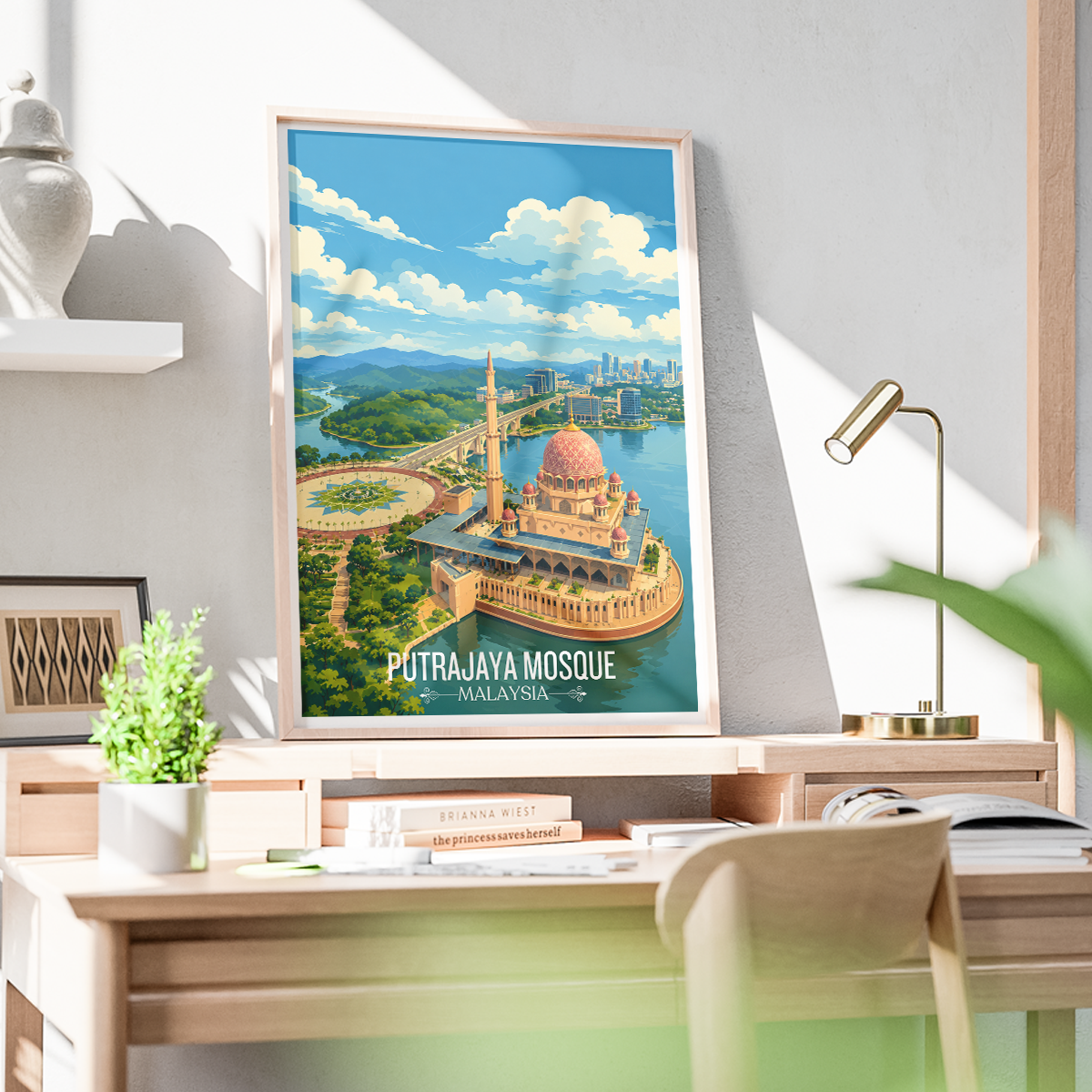 Putrajaya Mosque - Malaysia - Travel Wall Art Deco Poster Print - Art Print - Travel Art Poster