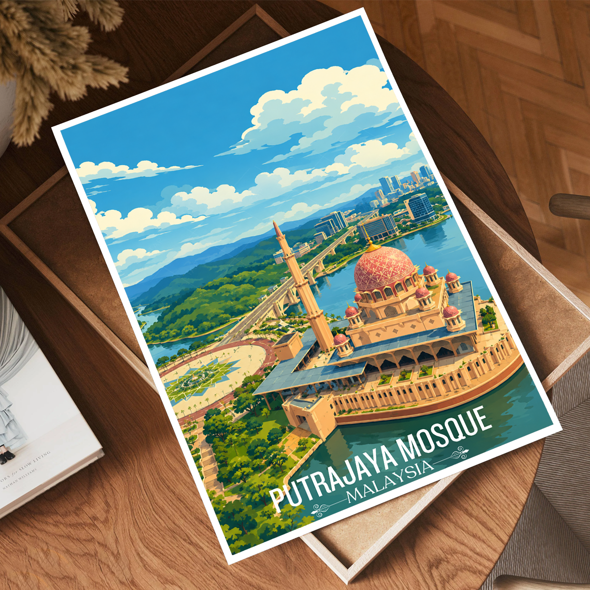 Putrajaya Mosque - Malaysia - Travel Wall Art Deco Poster Print - Art Print - Travel Art Poster