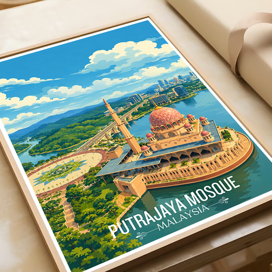 Putrajaya Mosque - Malaysia - Travel Wall Art Deco Poster Print - Art Print - Travel Art Poster