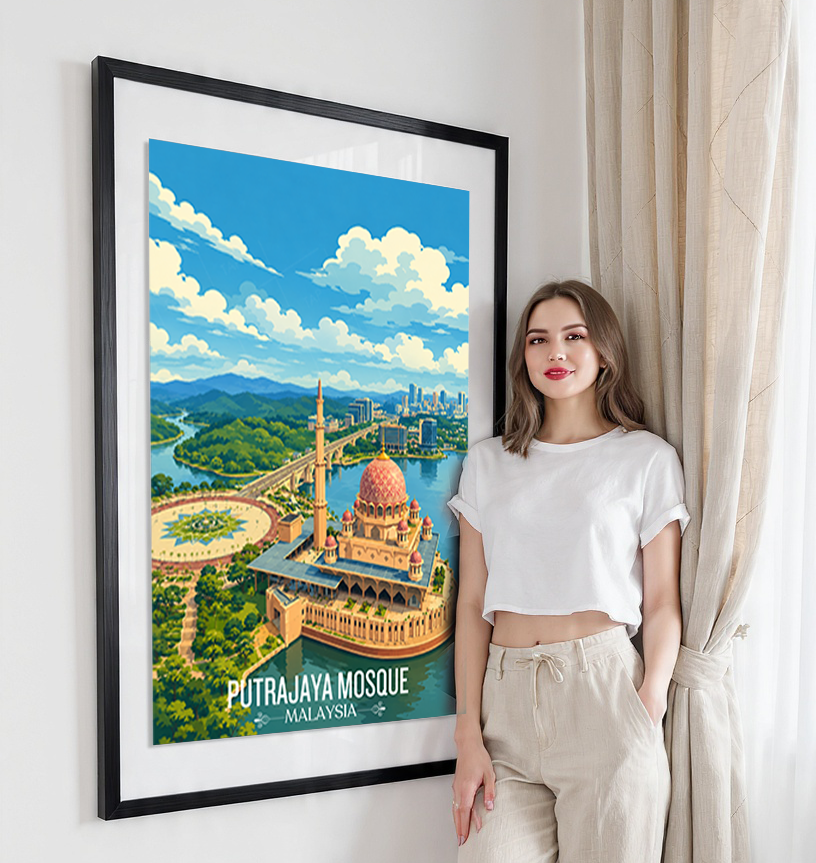 Putrajaya Mosque - Malaysia - Travel Wall Art Deco Poster Print - Art Print - Travel Art Poster