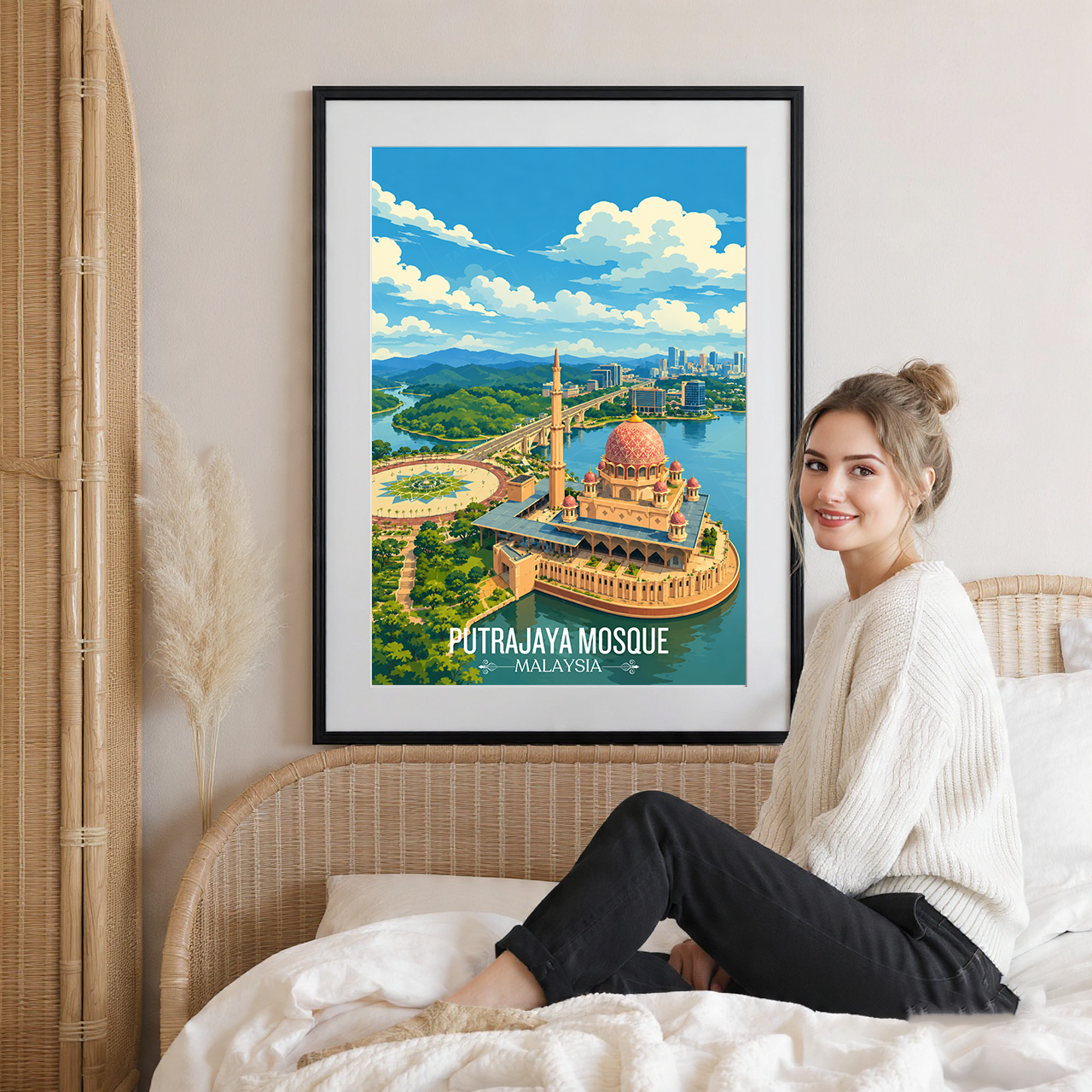 Putrajaya Mosque - Malaysia - Travel Wall Art Deco Poster Print - Art Print - Travel Art Poster