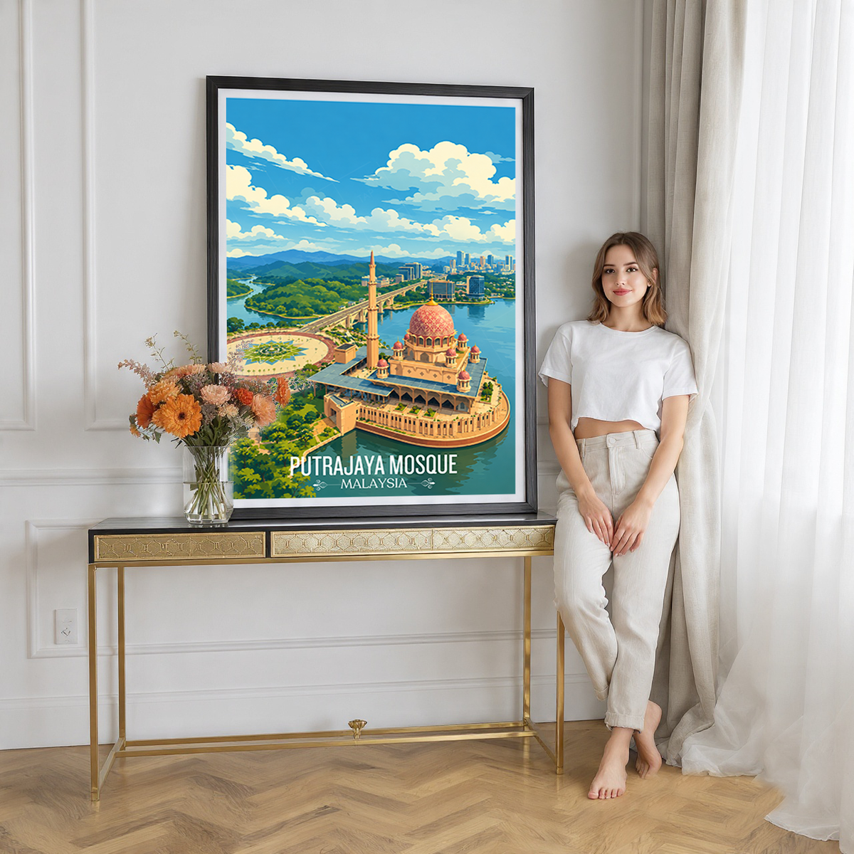 Putrajaya Mosque - Malaysia - Travel Wall Art Deco Poster Print - Art Print - Travel Art Poster