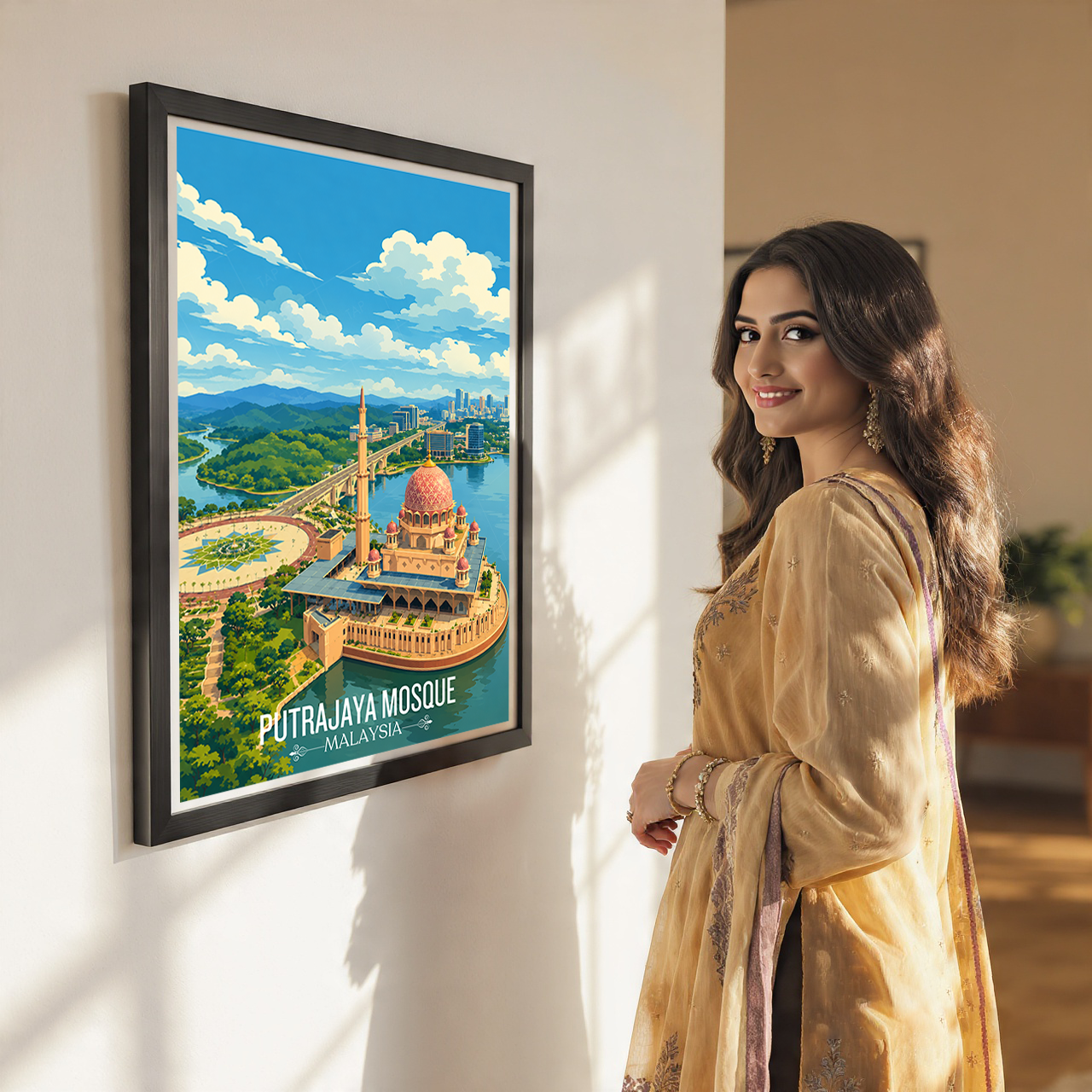 Putrajaya Mosque - Malaysia - Travel Wall Art Deco Poster Print - Art Print - Travel Art Poster