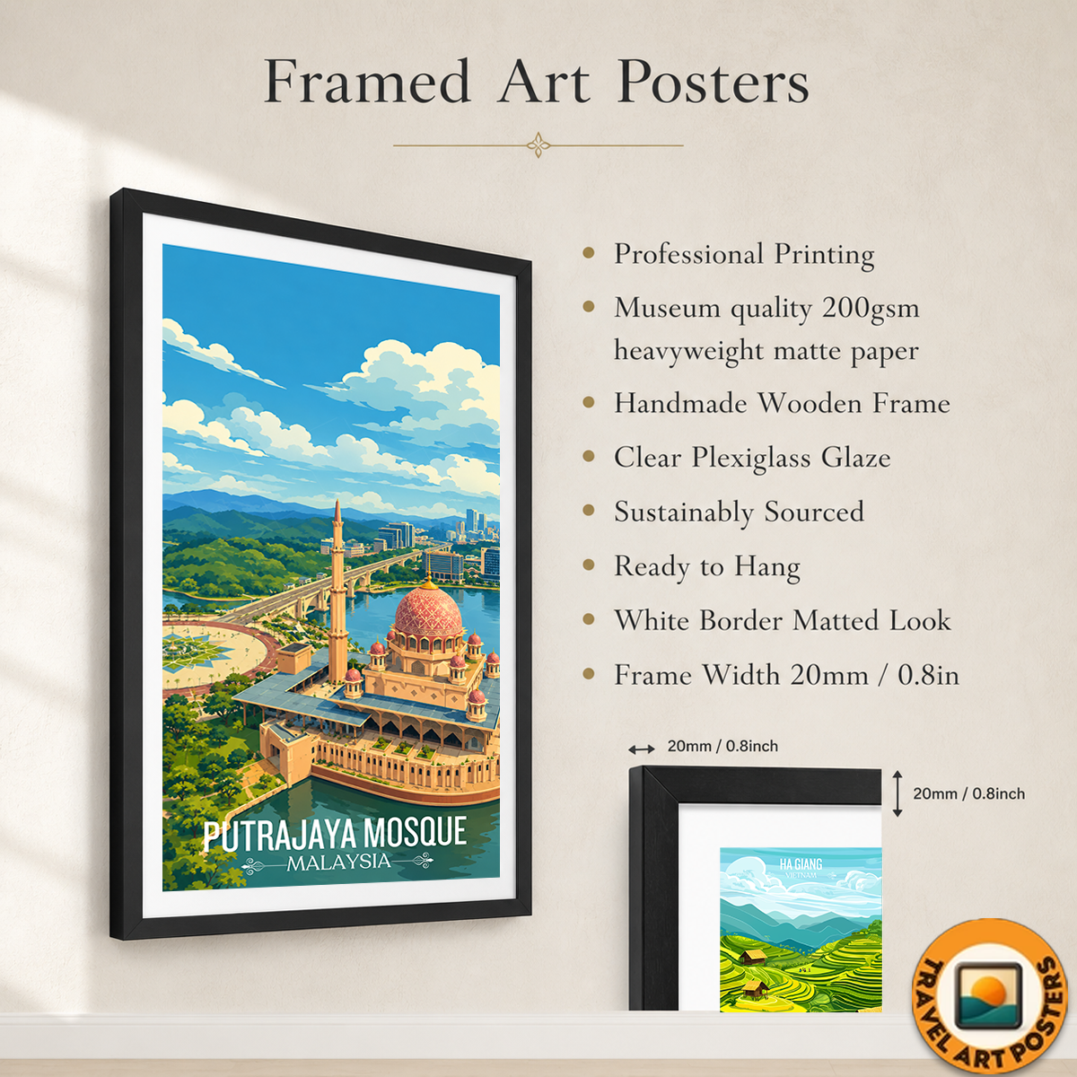 Putrajaya Mosque - Malaysia - Travel Wall Art Deco Poster Print - Art Print - Travel Art Poster