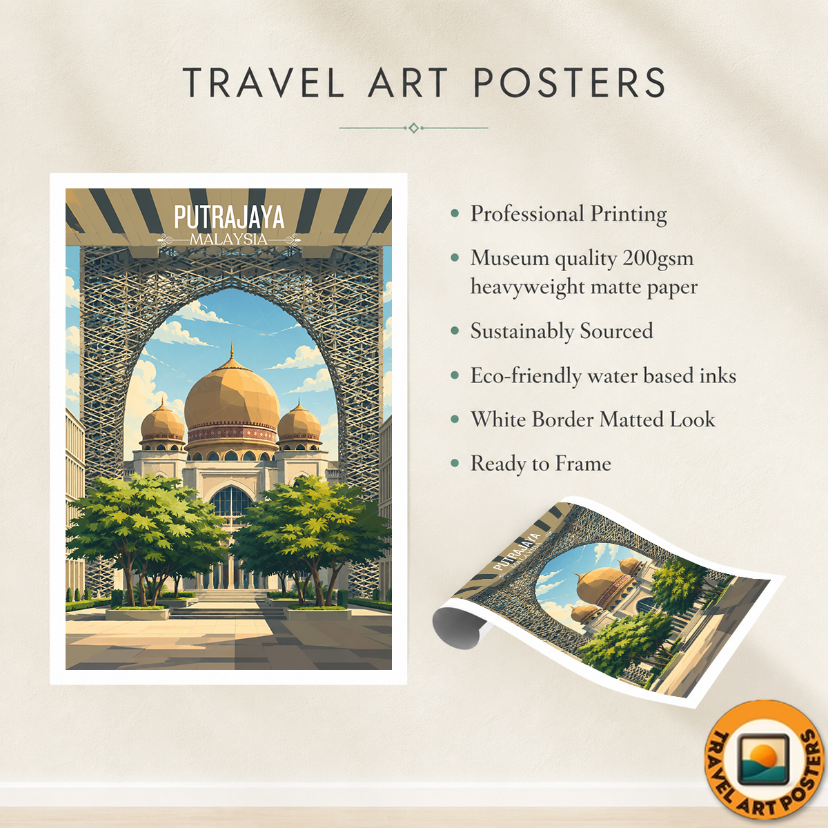 Putrajaya - Malaysia - Travel Wall Art Deco Poster Print - Art Print - Travel Art Poster
