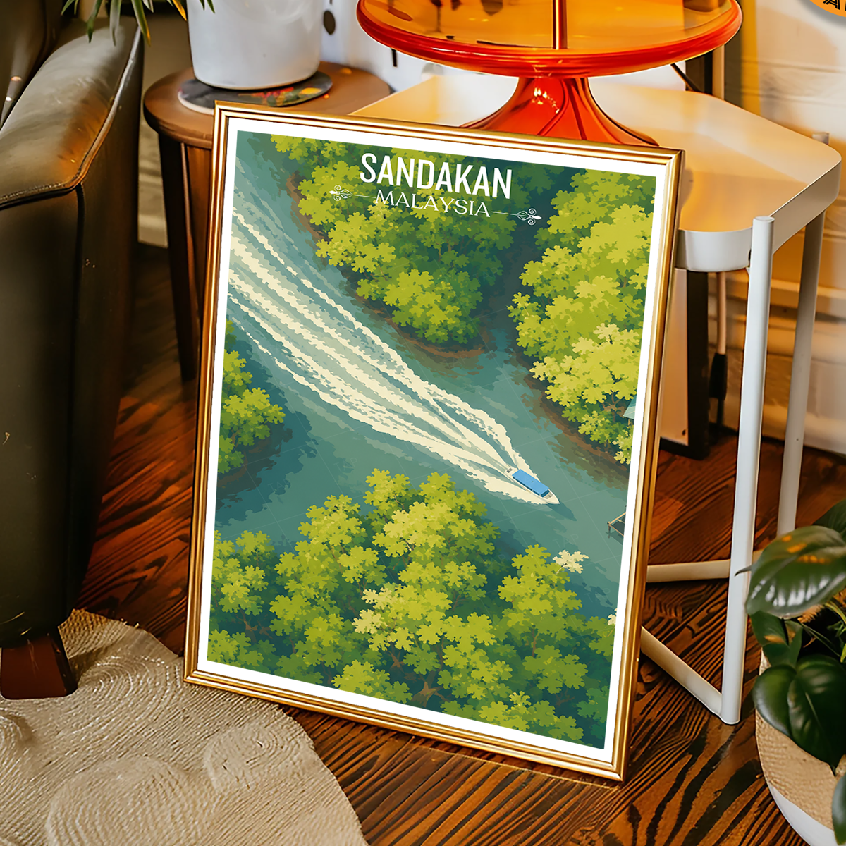 Sandakan - Malaysia - Travel Wall Art Deco Poster Print - Art Print - Travel Art Poster