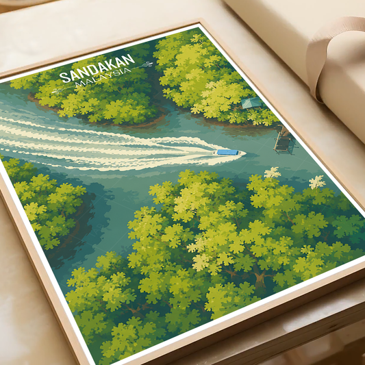 Sandakan - Malaysia - Travel Wall Art Deco Poster Print - Art Print - Travel Art Poster