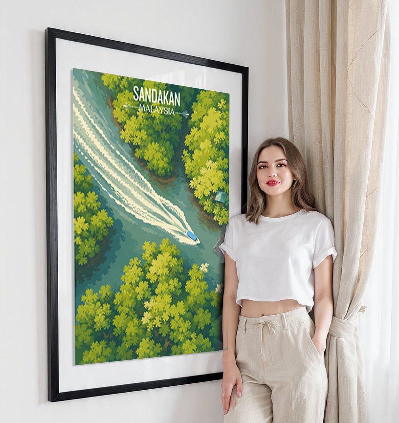 Sandakan - Malaysia - Travel Wall Art Deco Poster Print - Art Print - Travel Art Poster
