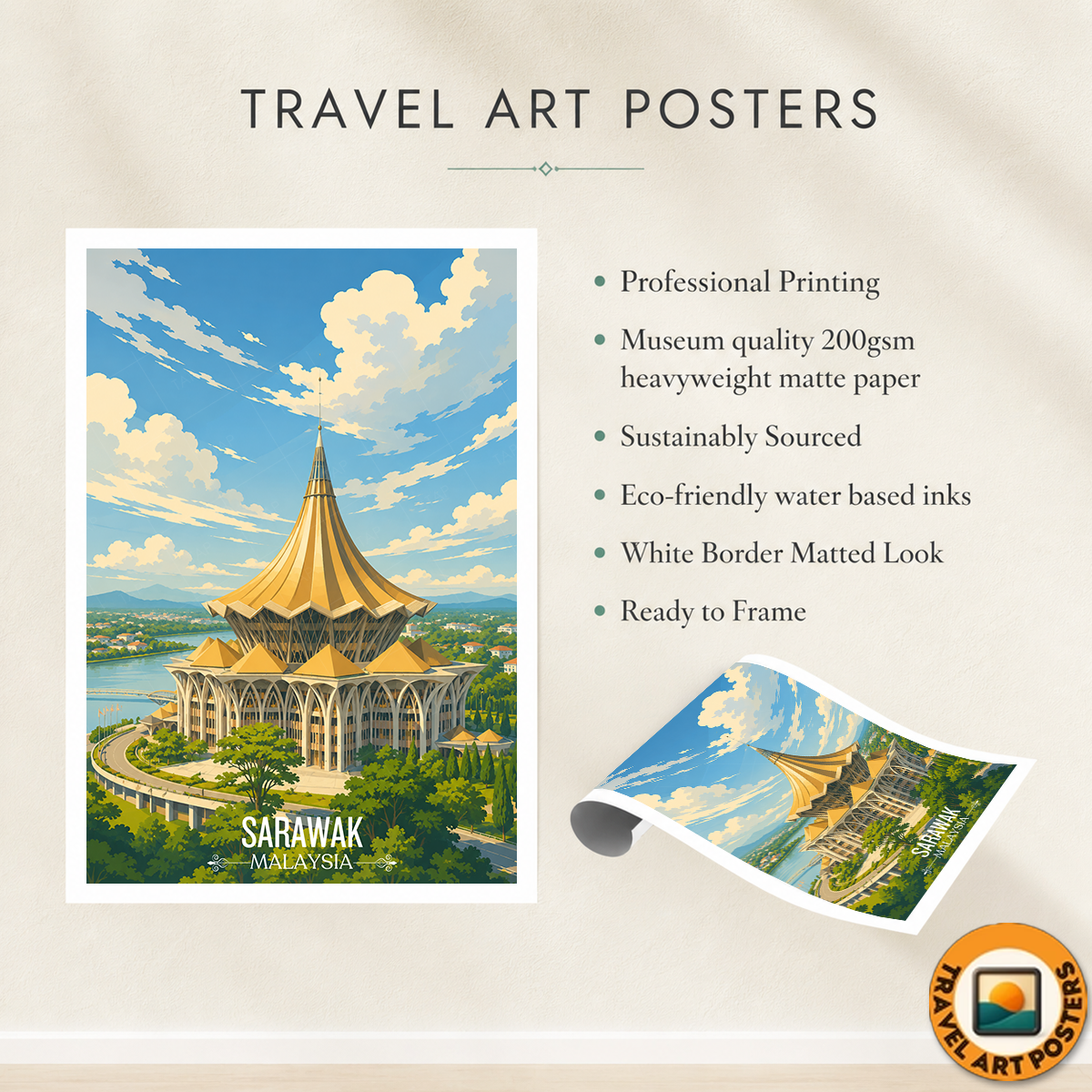 Sarawak - Malaysia - Travel Wall Art Deco Poster Print - Art Print - Travel Art Poster