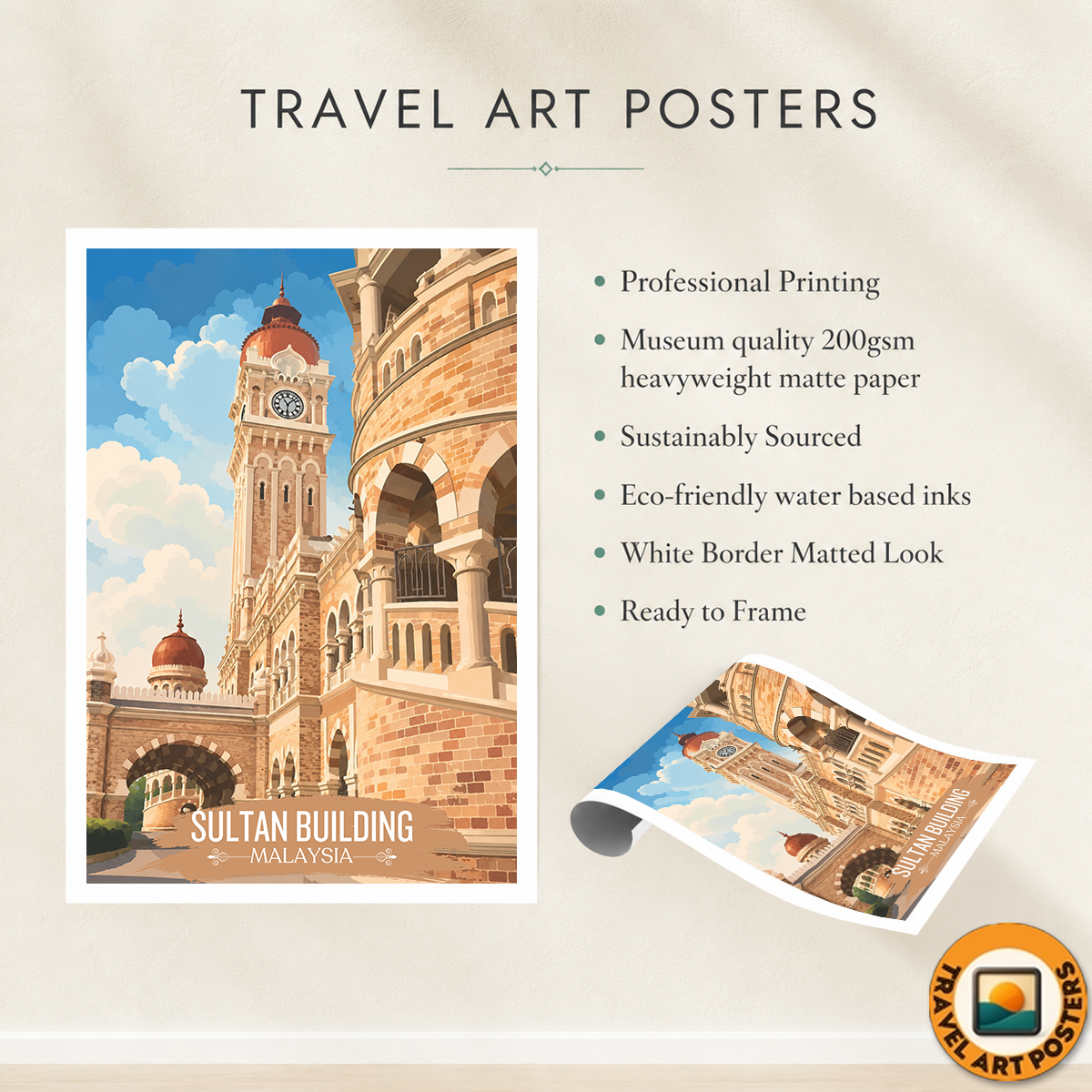 Sultan Palace - Malaysia - Travel Wall Art Deco Poster Print - Art Print - Travel Art Poster