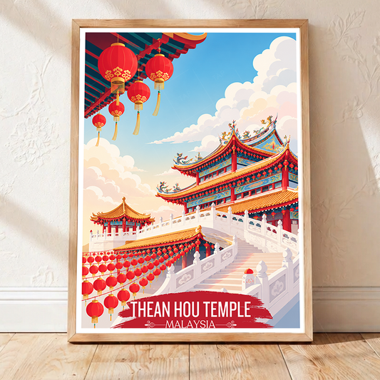 Thean Hou Temple - Malaysia - Travel Wall Art Deco Poster Print - Art Print - Travel Art Poster
