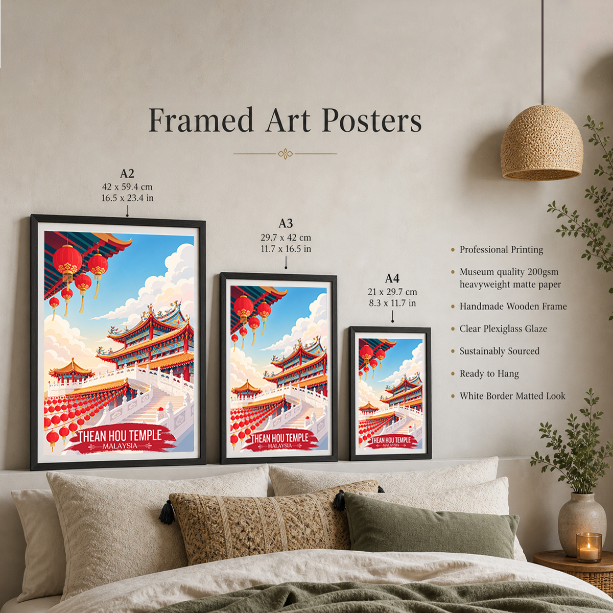 Thean Hou Temple - Malaysia - Travel Wall Art Deco Poster Print - Art Print - Travel Art Poster