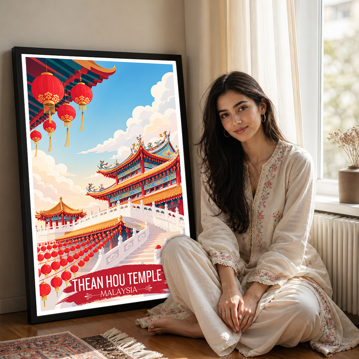 Thean Hou Temple - Malaysia - Travel Wall Art Deco Poster Print - Art Print - Travel Art Poster