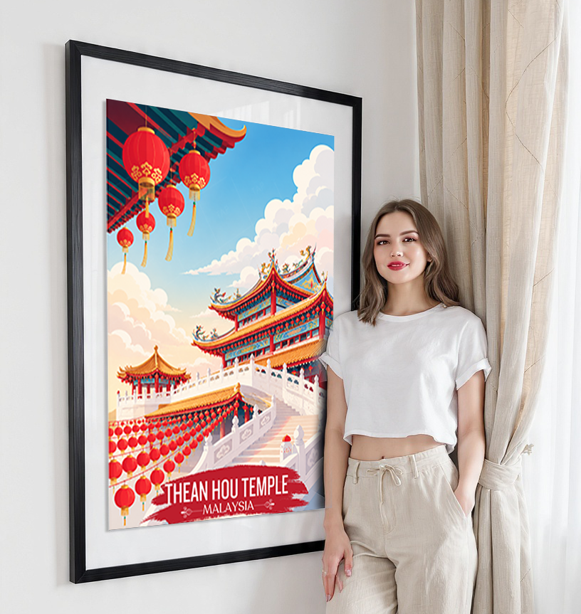 Thean Hou Temple - Malaysia - Travel Wall Art Deco Poster Print - Art Print - Travel Art Poster