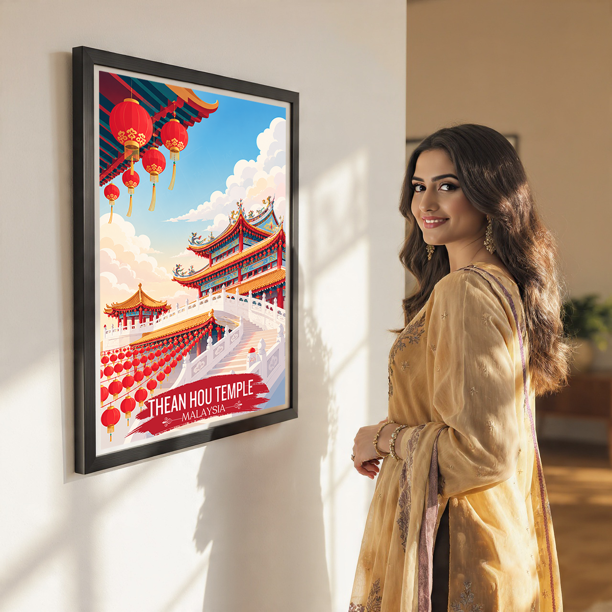 Thean Hou Temple - Malaysia - Travel Wall Art Deco Poster Print - Art Print - Travel Art Poster