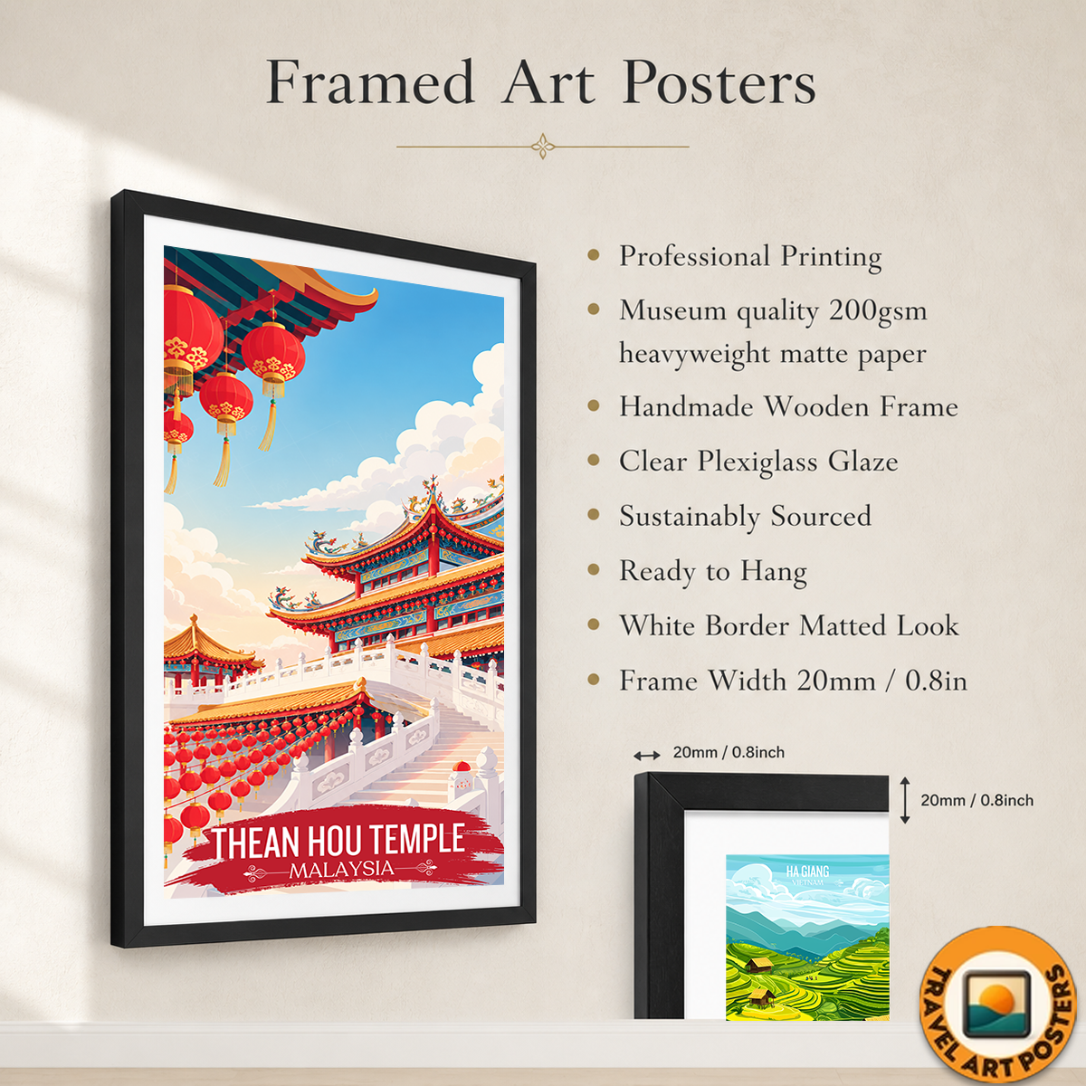Thean Hou Temple - Malaysia - Travel Wall Art Deco Poster Print - Art Print - Travel Art Poster
