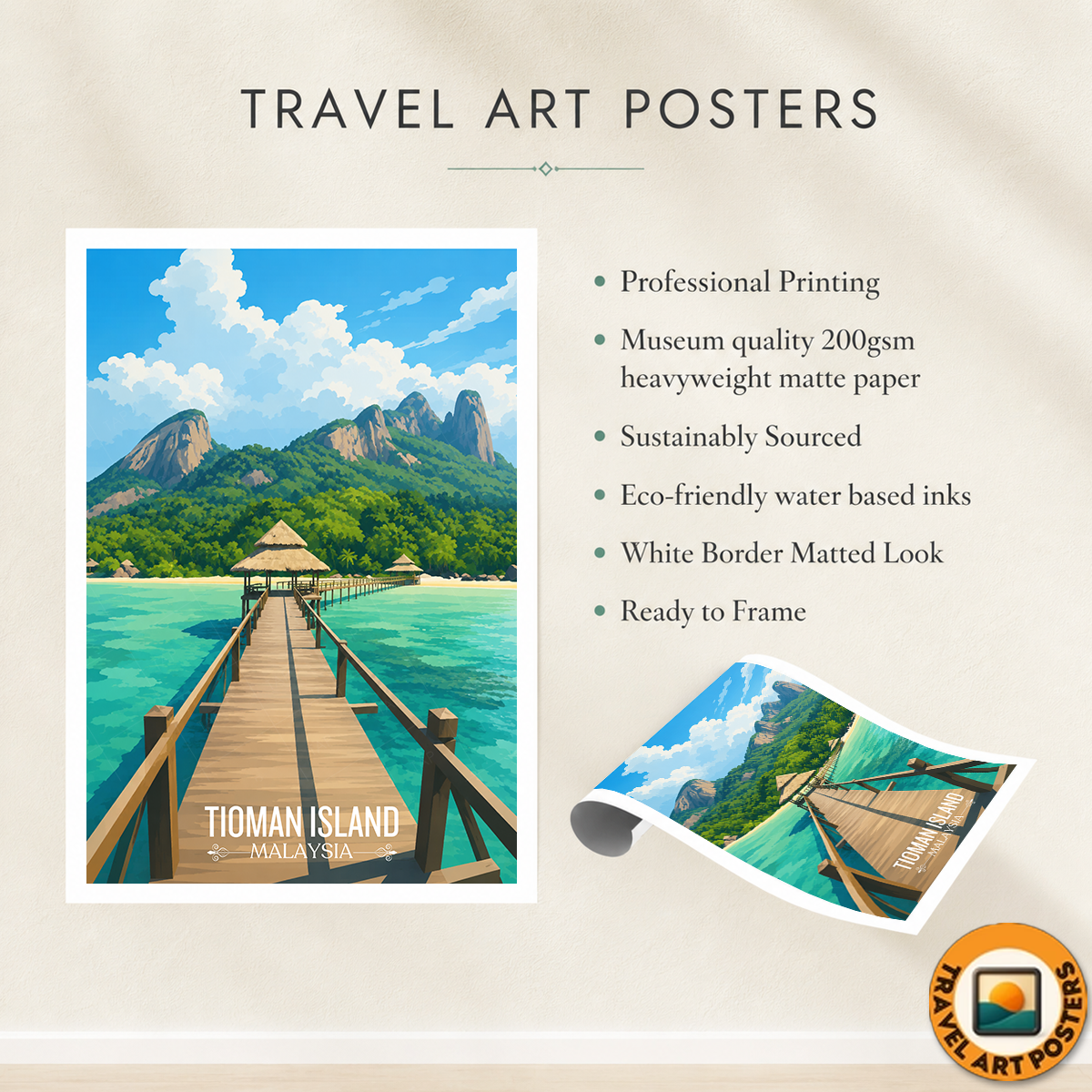 Tioman Island - Malaysia - Travel Wall Art Deco Poster Print - Art Print - Travel Art Poster