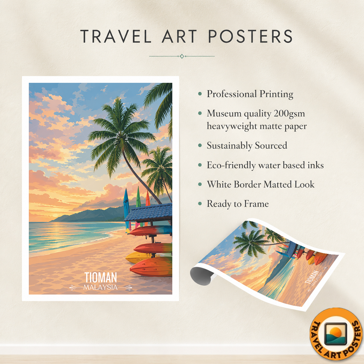 Tioman - Malaysia - Travel Wall Art Deco Poster Print - Art Print - Travel Art Poster