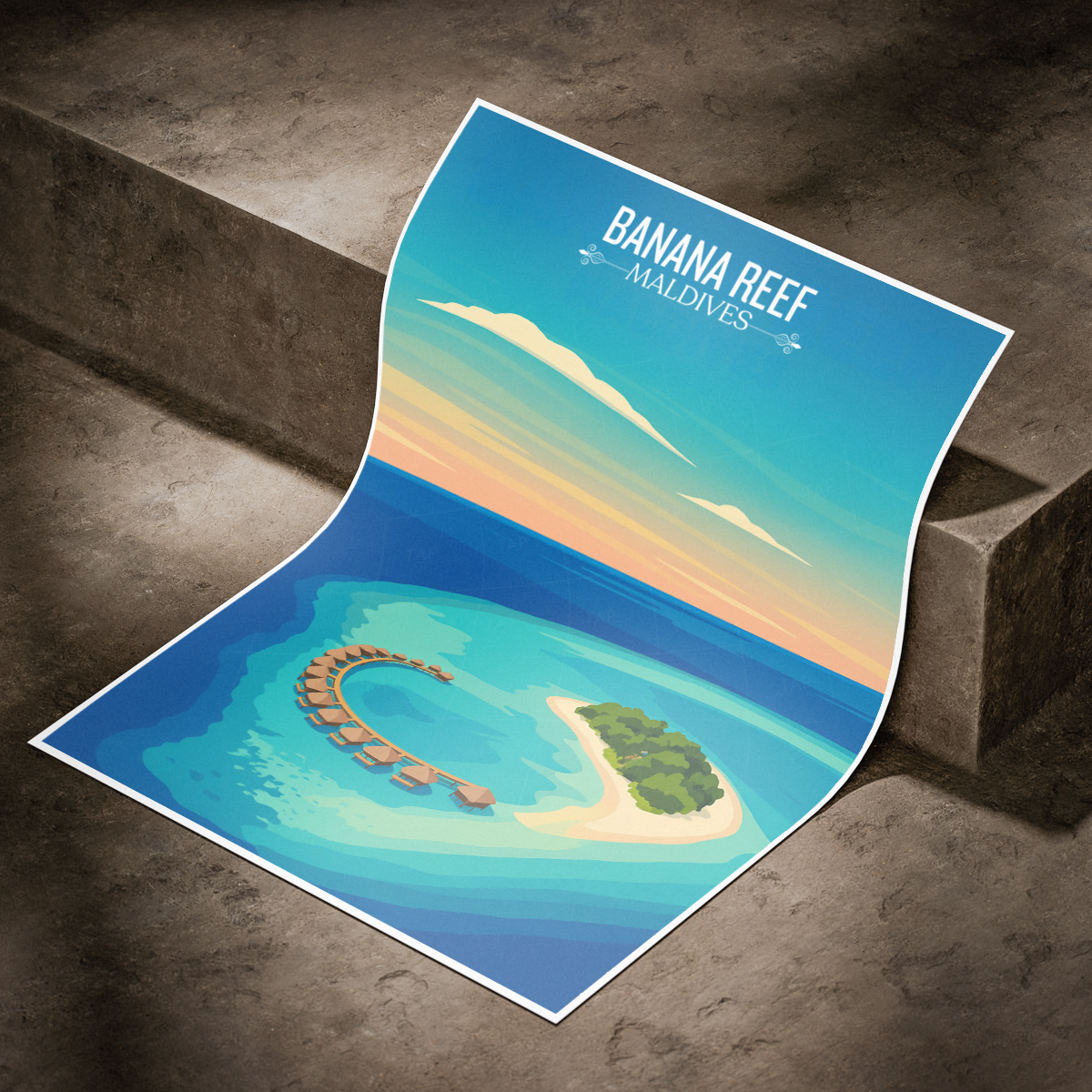 Banana Reef - The Maldives - Travel Wall Art Resort Poster Print - Art Print - Travel Art Poster