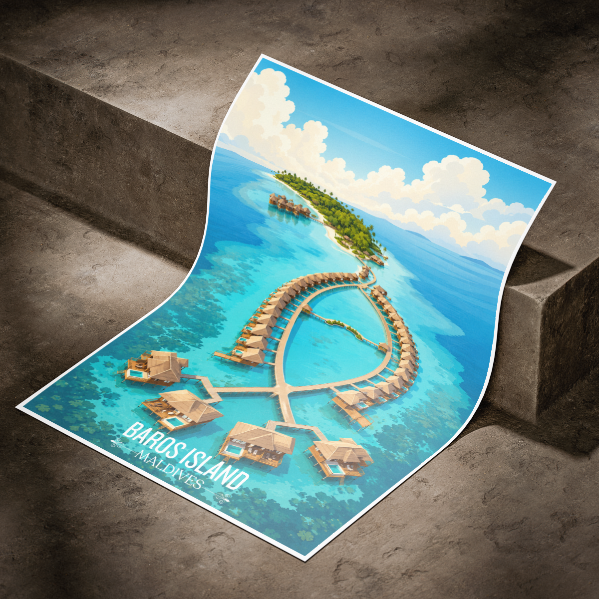 Baros Island - The Maldives - Travel Wall Art Resort Poster Print - Art Print - Travel Art Poster