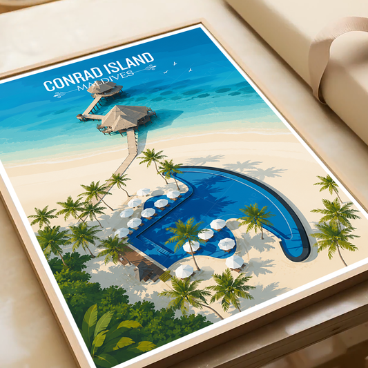 Conrad Island - The Maldives - Travel Wall Art Resort Poster Print - Art Print - Travel Art Poster