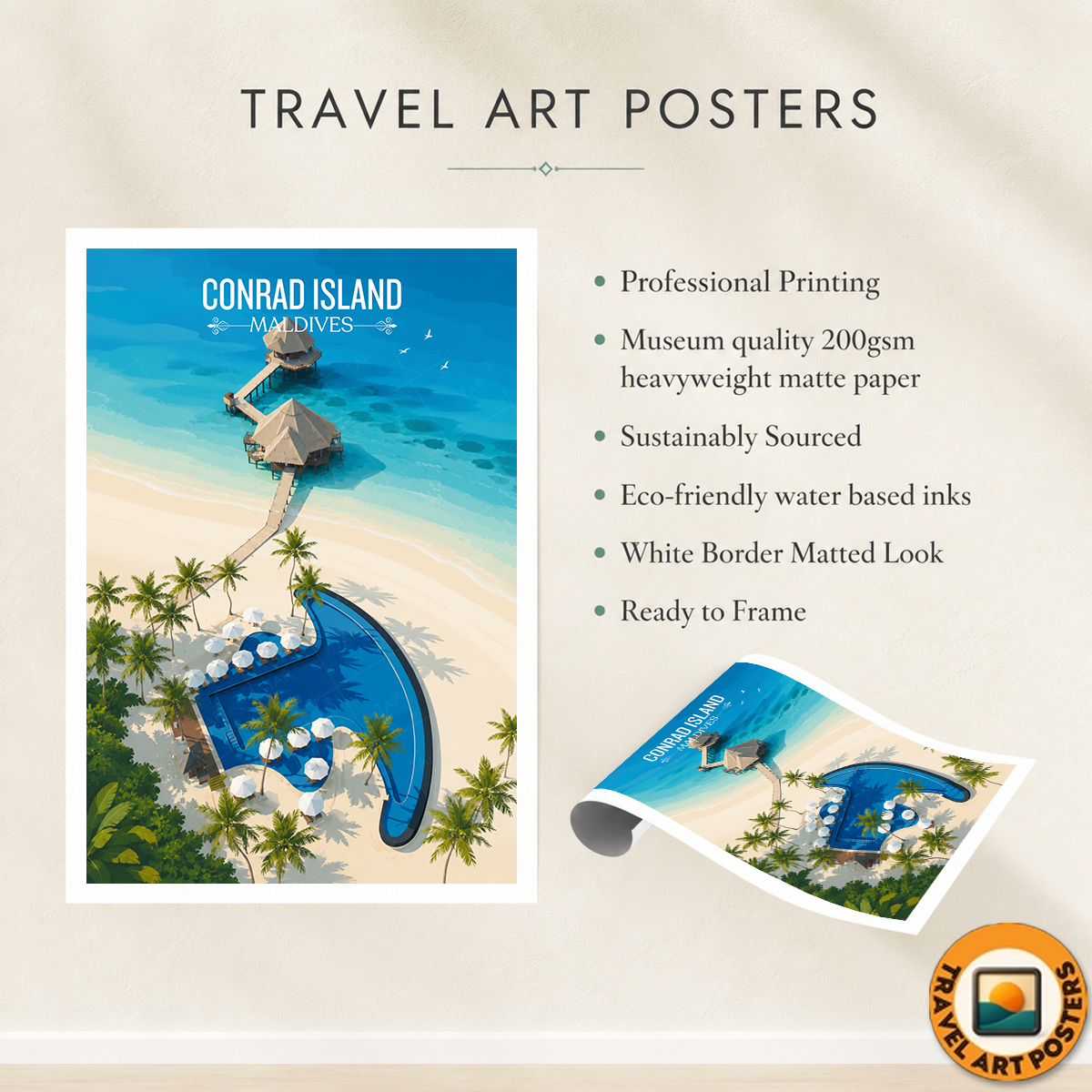 Conrad Island - The Maldives - Travel Wall Art Resort Poster Print - Art Print - Travel Art Poster