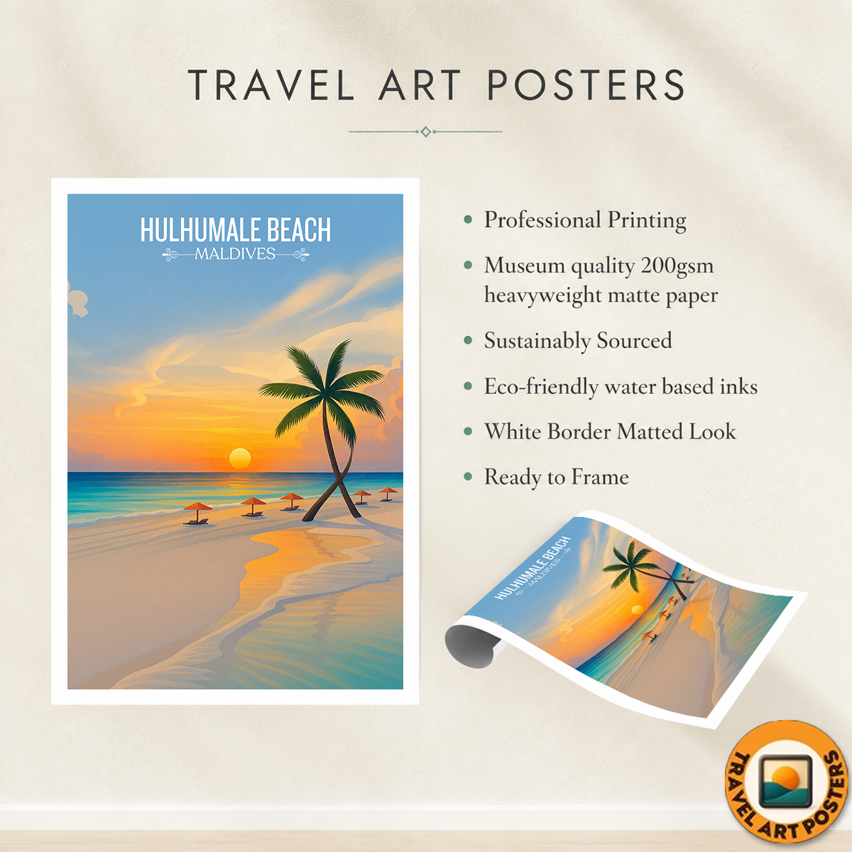 Hulhumale Beach - The Maldives - Travel Wall Art Resort Poster Print - Art Print - Travel Art Poster
