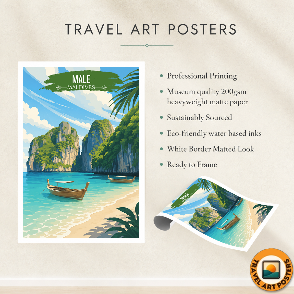 Male - The Maldives - Travel Wall Art Beach Poster Print - Art Print - Travel Art Poster