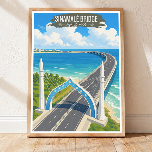 Sinamale Bridge - The Maldives - Travel Wall Art Beach Poster Print - Art Print - Travel Art Poster