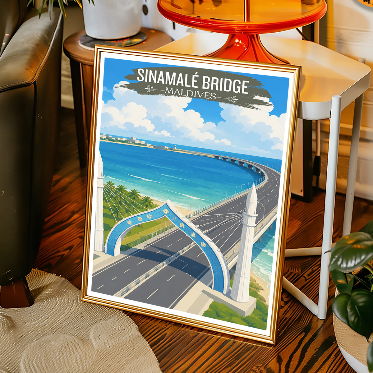 Sinamale Bridge - The Maldives - Travel Wall Art Beach Poster Print