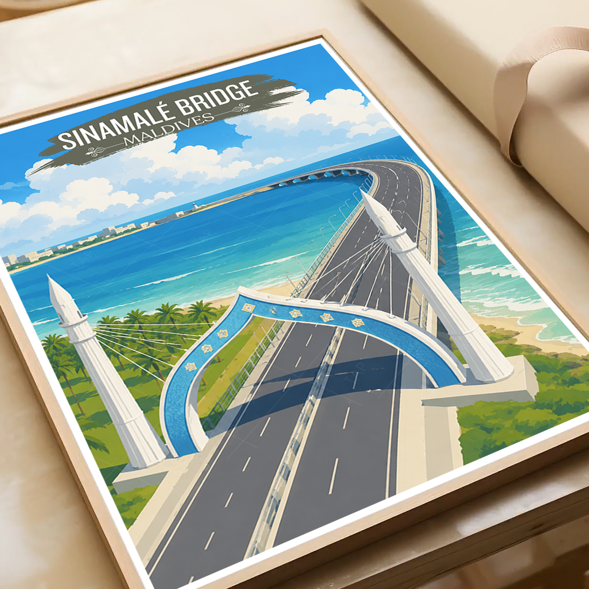 Sinamale Bridge - The Maldives - Travel Wall Art Beach Poster Print