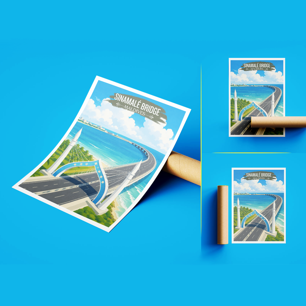 Sinamale Bridge - The Maldives - Travel Wall Art Beach Poster Print
