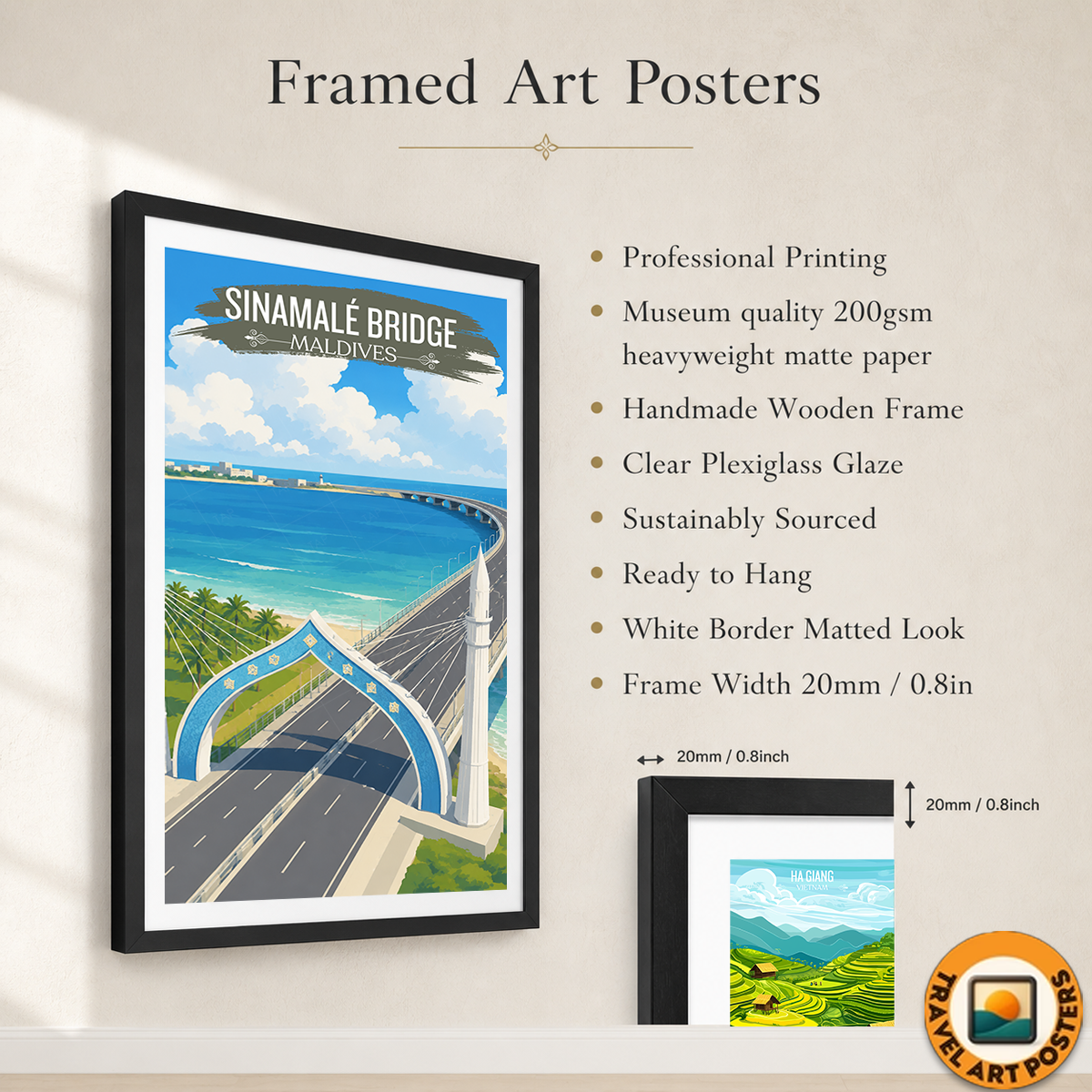 Sinamale Bridge - The Maldives - Travel Wall Art Beach Poster Print