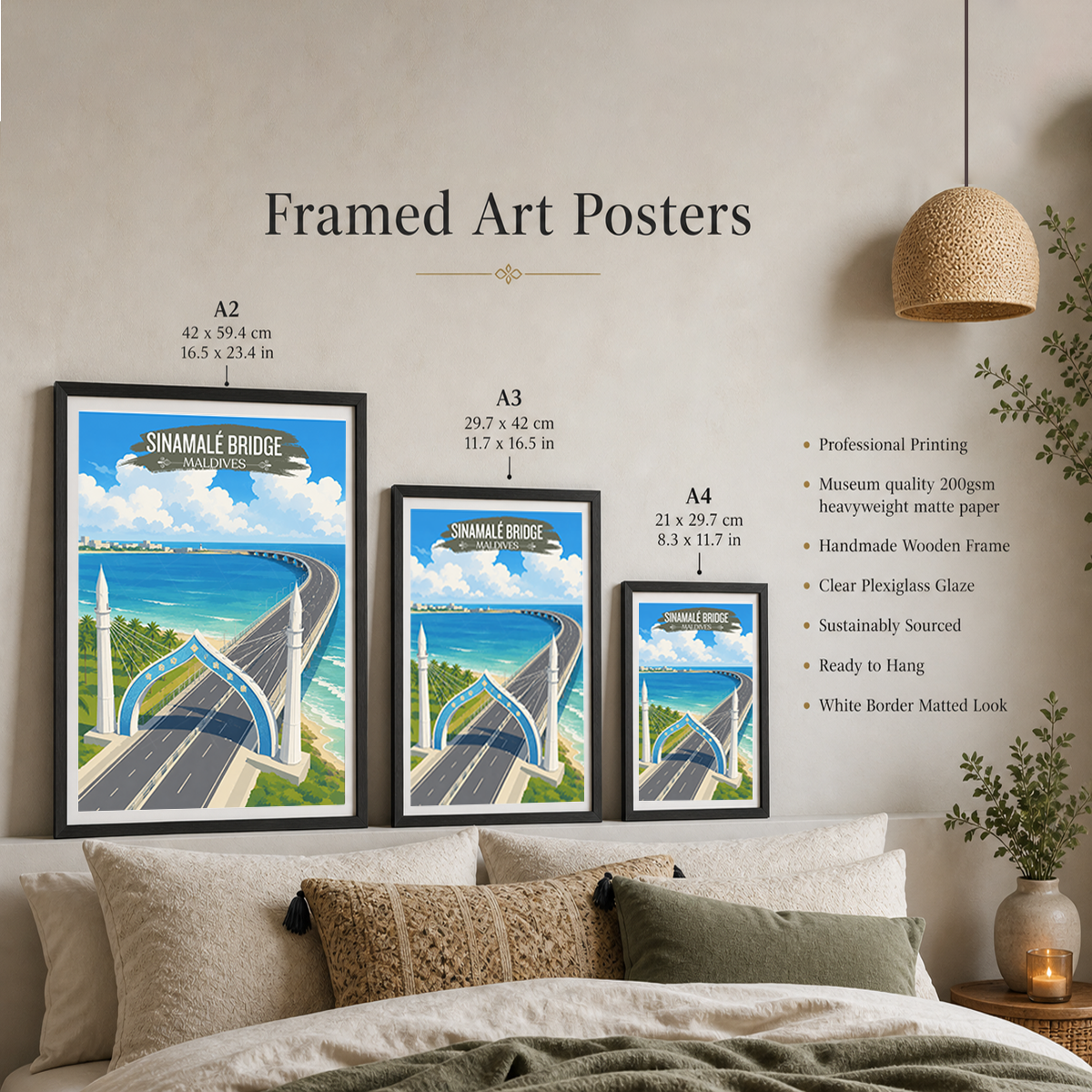 Sinamale Bridge - The Maldives - Travel Wall Art Beach Poster Print