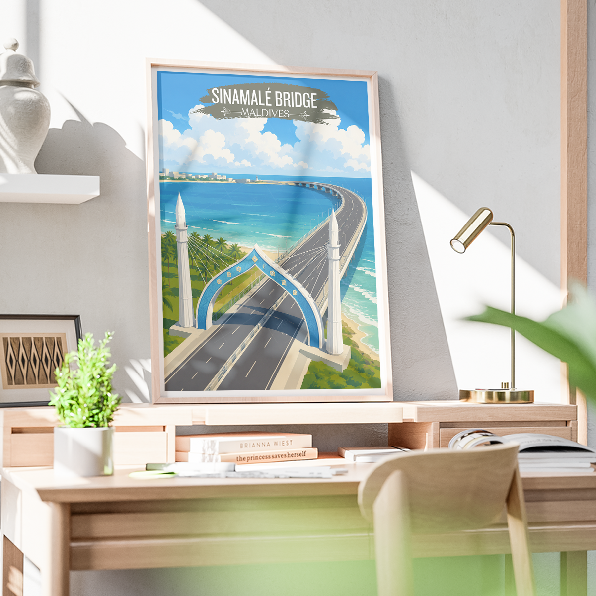Sinamale Bridge - The Maldives - Travel Wall Art Beach Poster Print