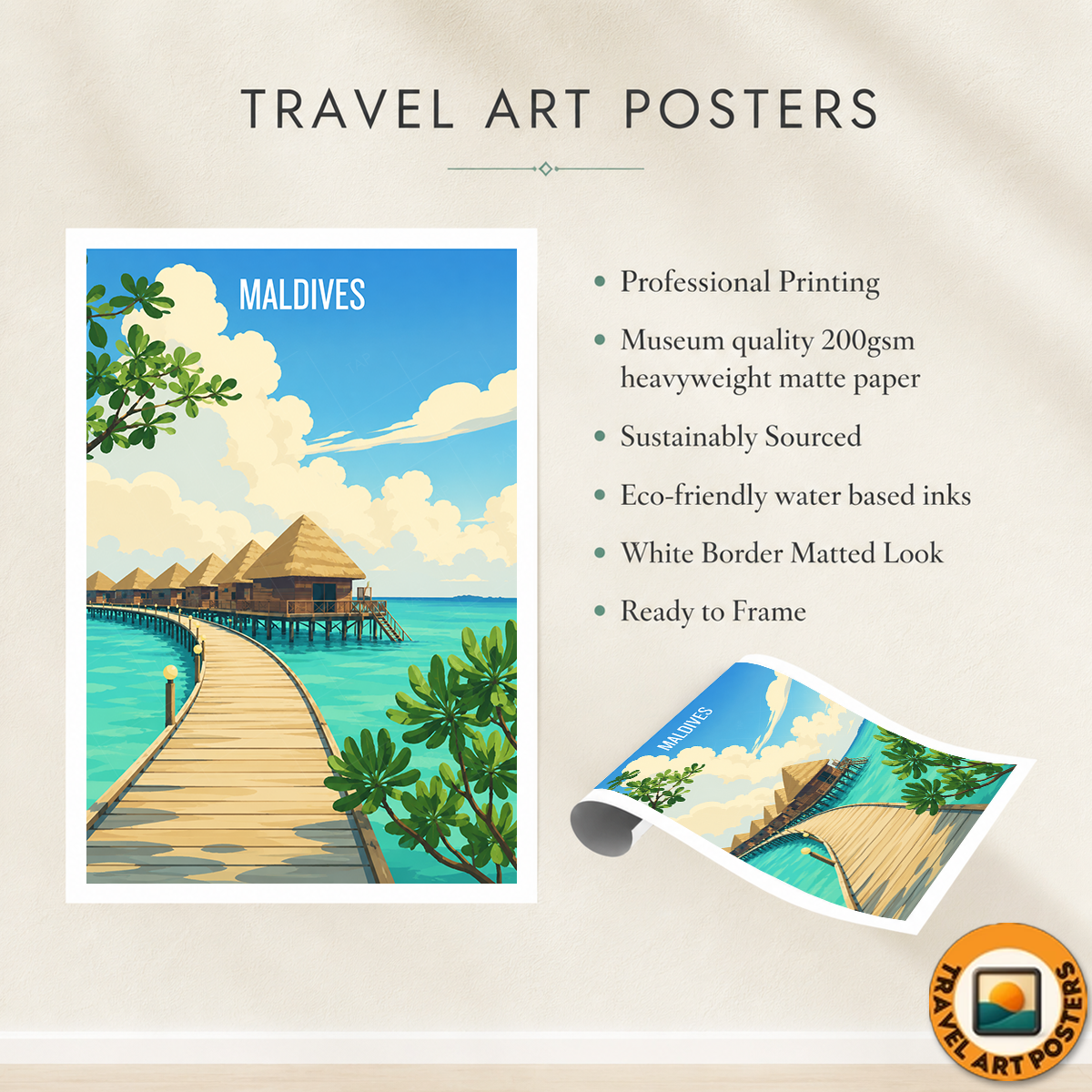 Maldives - Travel Wall Art Beach Poster Print - Art Print - Travel Art Poster