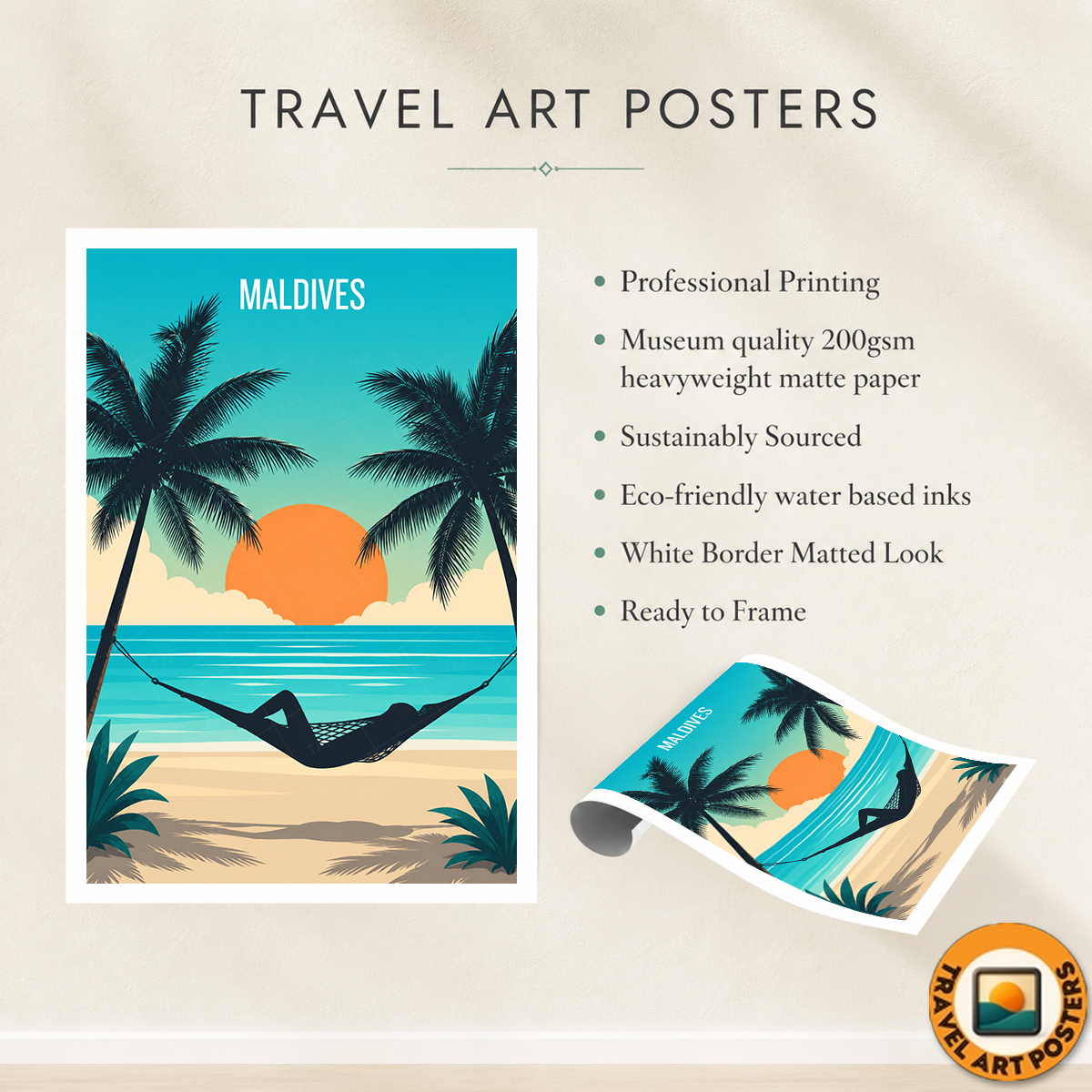 Maldives - Travel Wall Art Beach Poster Print - Art Print - Travel Art Poster
