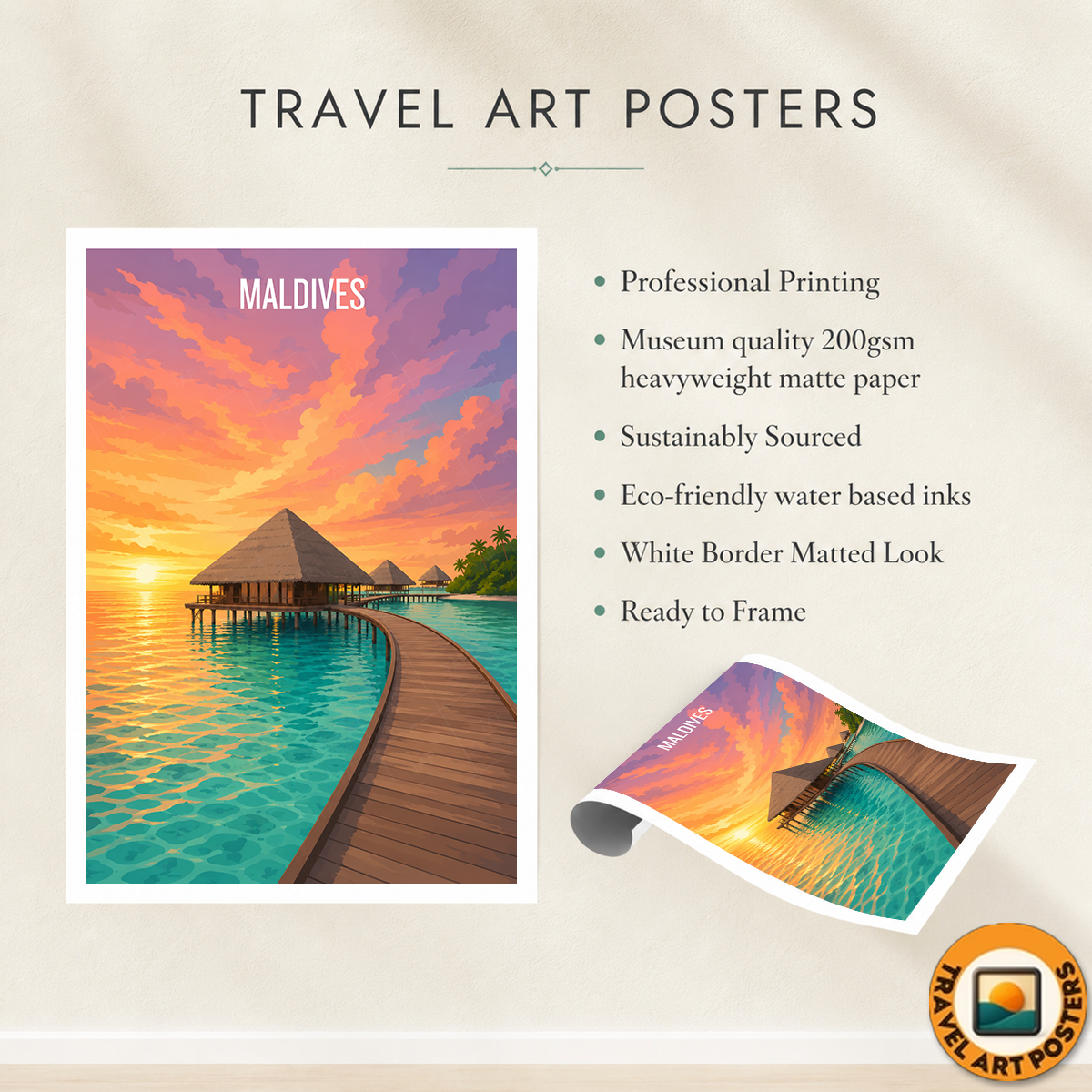 Maldives - Travel Wall Art Beach Poster Print - Art Print - Travel Art Poster
