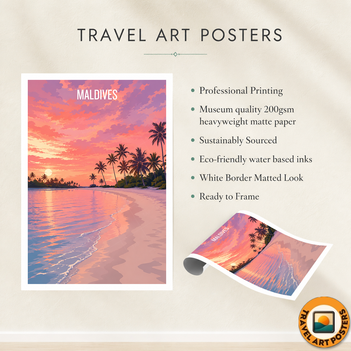 Maldives - Travel Wall Art Beach Poster Print - Art Print - Travel Art Poster