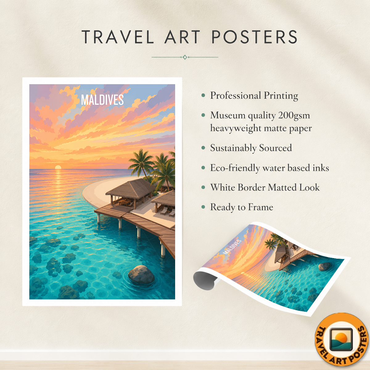 Maldives - Travel Wall Art Beach Poster Print - Art Print - Travel Art Poster