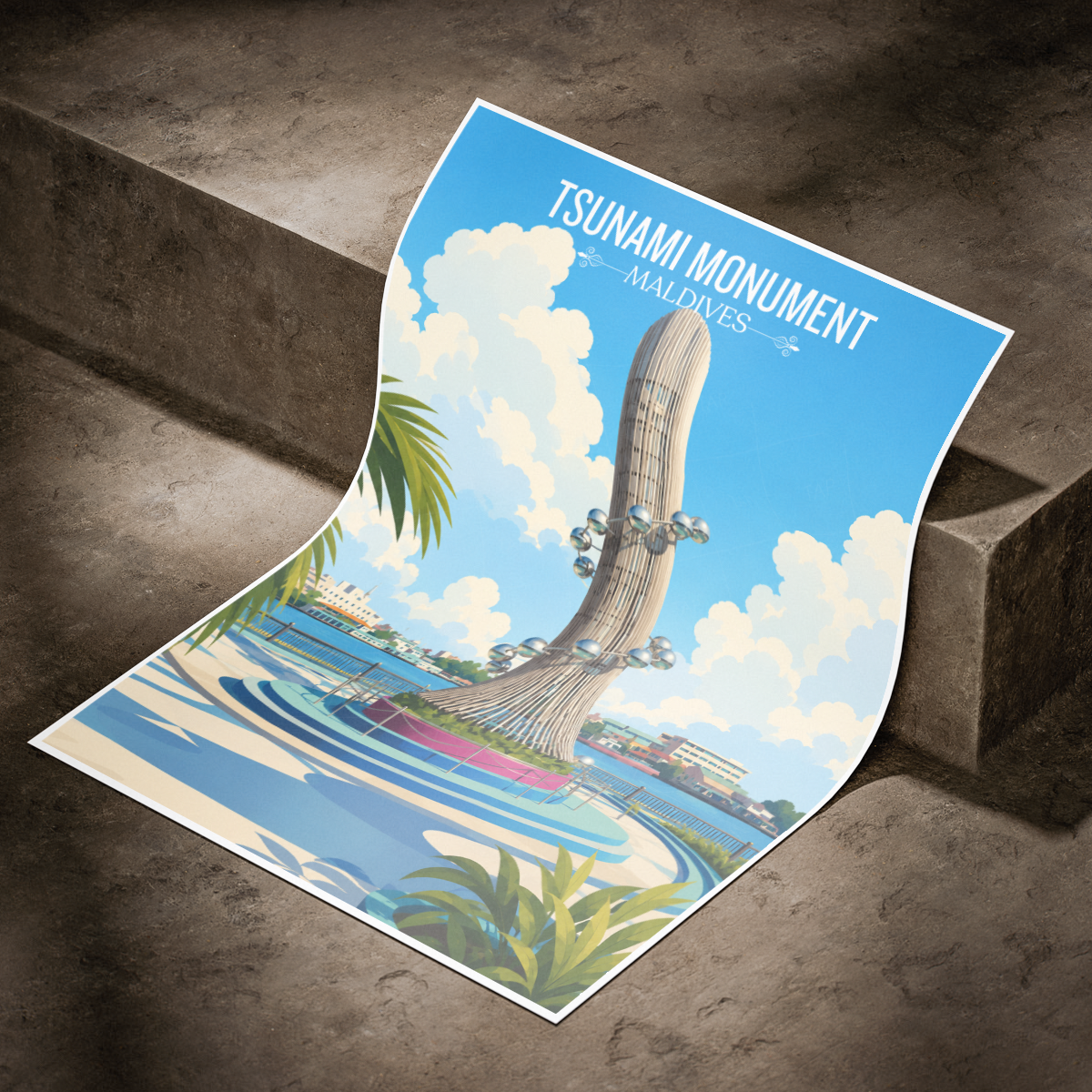 Tsunami Monument - The Maldives - Travel Wall Art Beach Poster Print - Art Print - Travel Art Poster