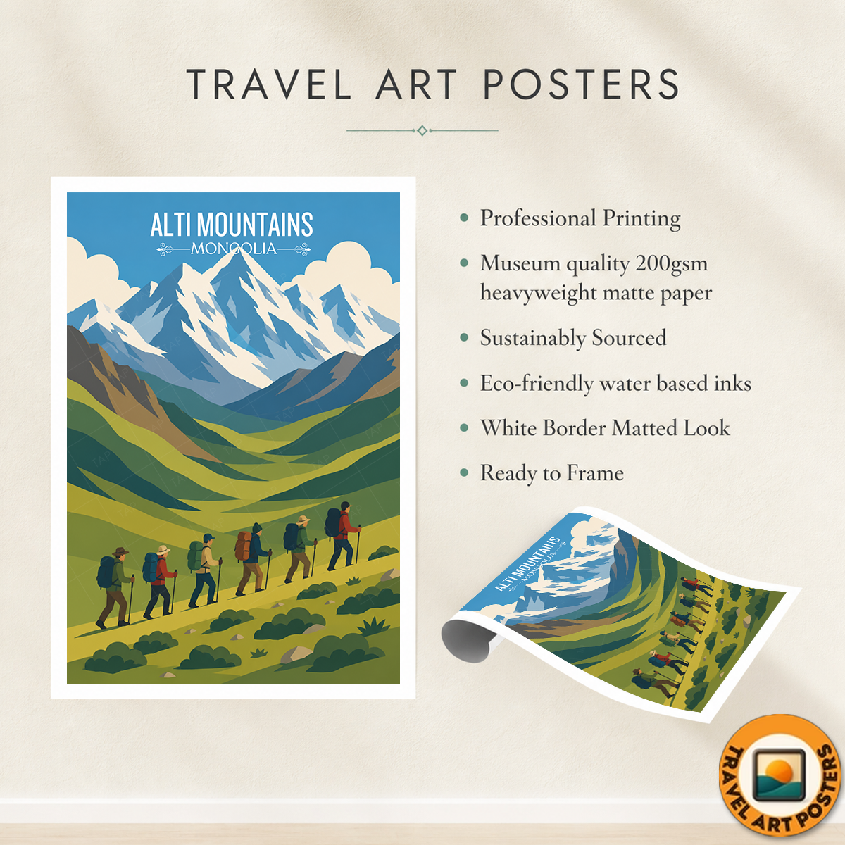 Alti Mountains - Mongolia - Travel Wall Art Deco Poster Print - Art Print - Travel Art Poster
