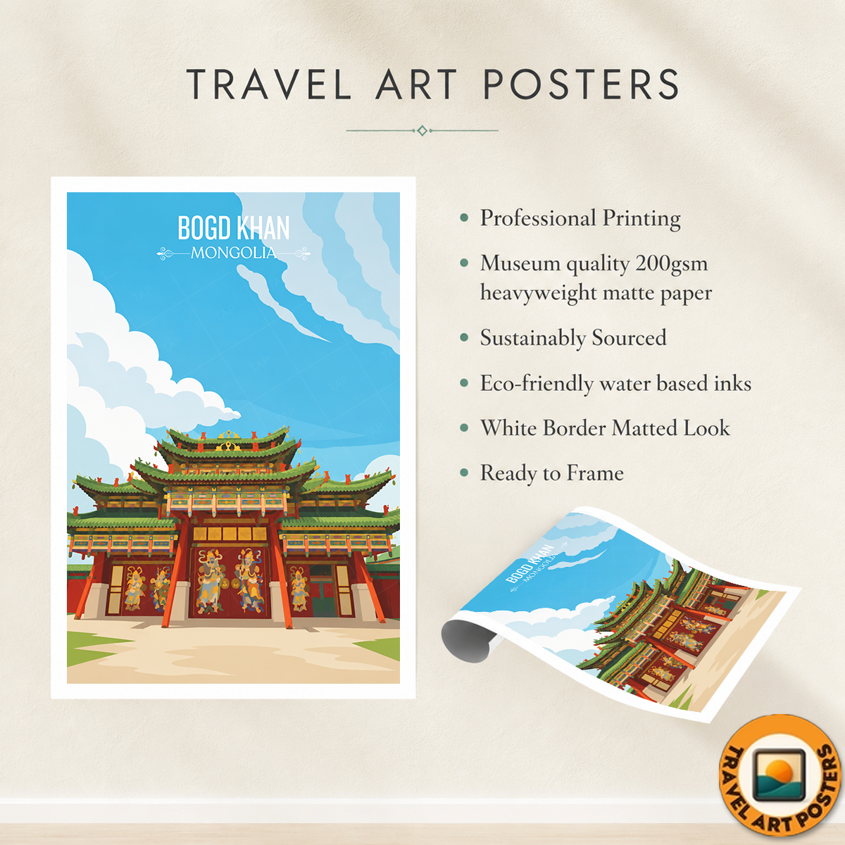 Bogd Khan - Mongolia - Travel Wall Art Deco Poster Print - Art Print - Travel Art Poster