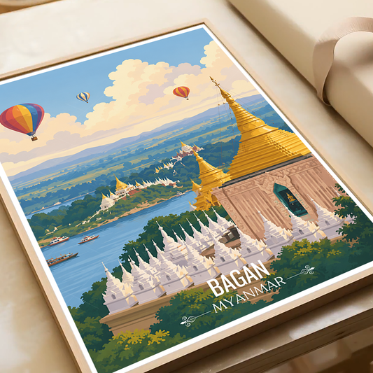 Bagan - Myanmar - Travel Wall Art Deco Poster Print - Art Print - Travel Art Poster