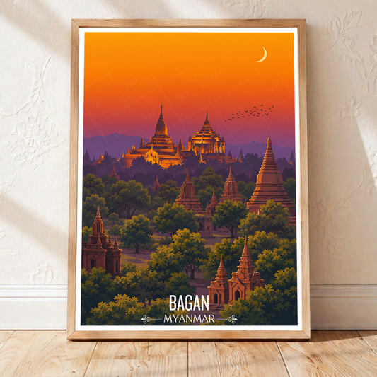 Bagan - Myanmar - Travel Wall Art Deco Poster Print - Art Print - Travel Art Poster