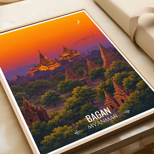 Bagan - Myanmar - Travel Wall Art Deco Poster Print - Art Print - Travel Art Poster