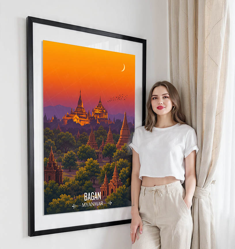 Bagan - Myanmar - Travel Wall Art Deco Poster Print - Art Print - Travel Art Poster